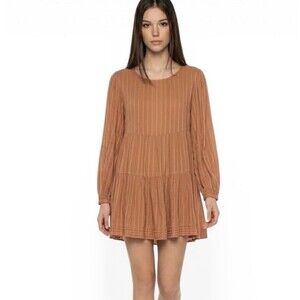 American Eagle Top Dress Small Open Back Pumpkin Tiered Stripes Boho Peasant